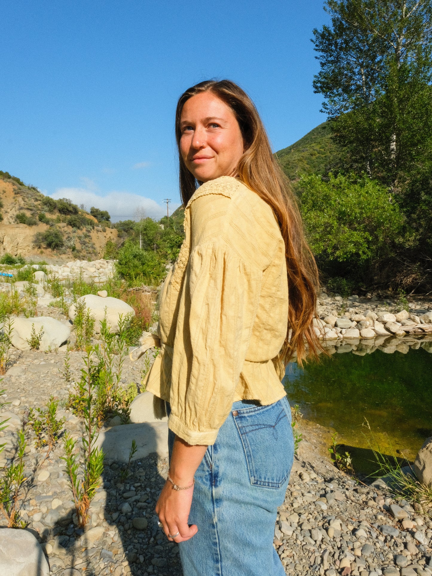 Marigold & Pomegranate Wrap Waist Tie Blouse