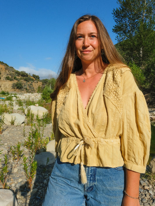 Marigold & Pomegranate Wrap Waist Tie Blouse
