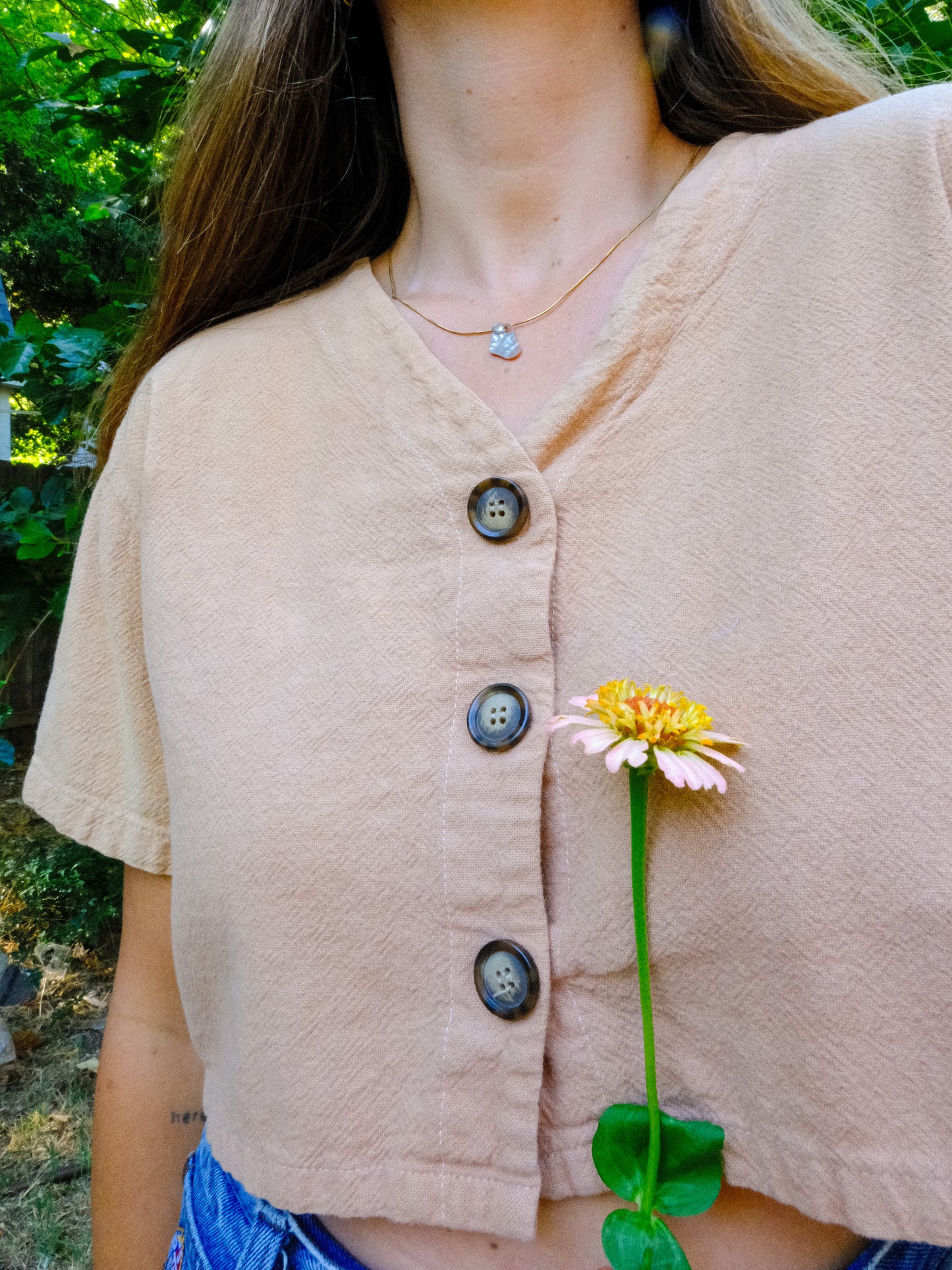 Cutch Tortoise Button Crop