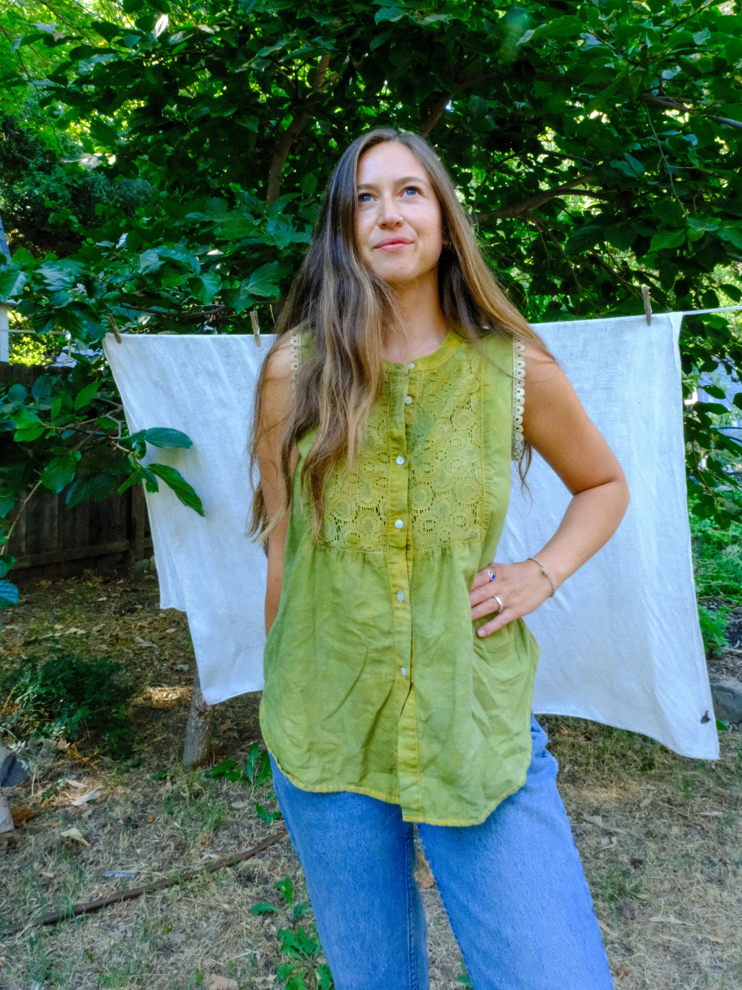 Indigo & Marigold Cotton/Linen Blend Blouse