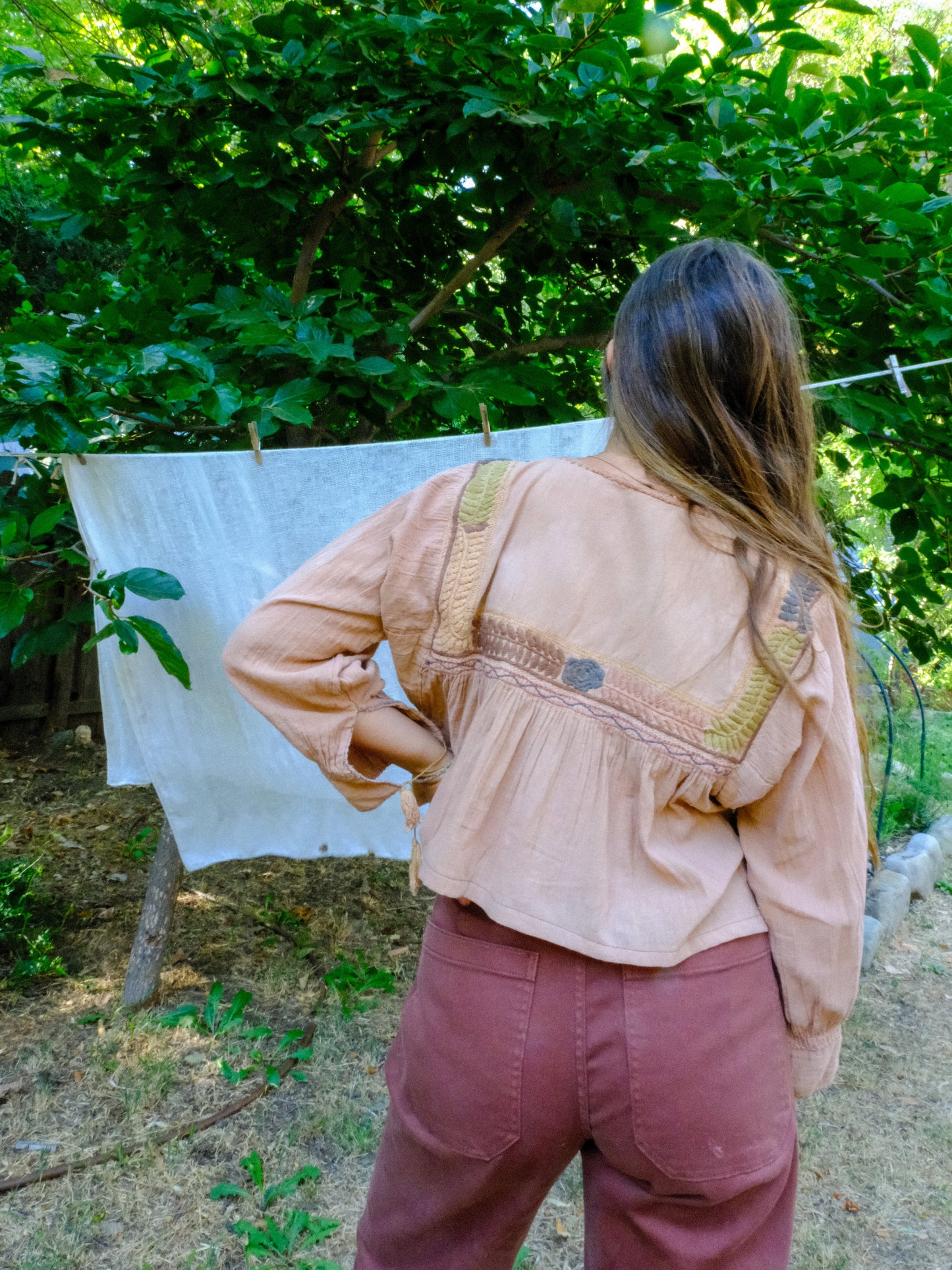 Cutch Embroidered Cotton Gauze Long Sleeve Crop