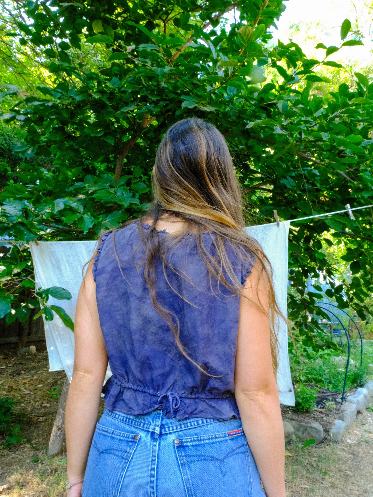 Logwood Elastic Waist Lace Ruffle Blouse