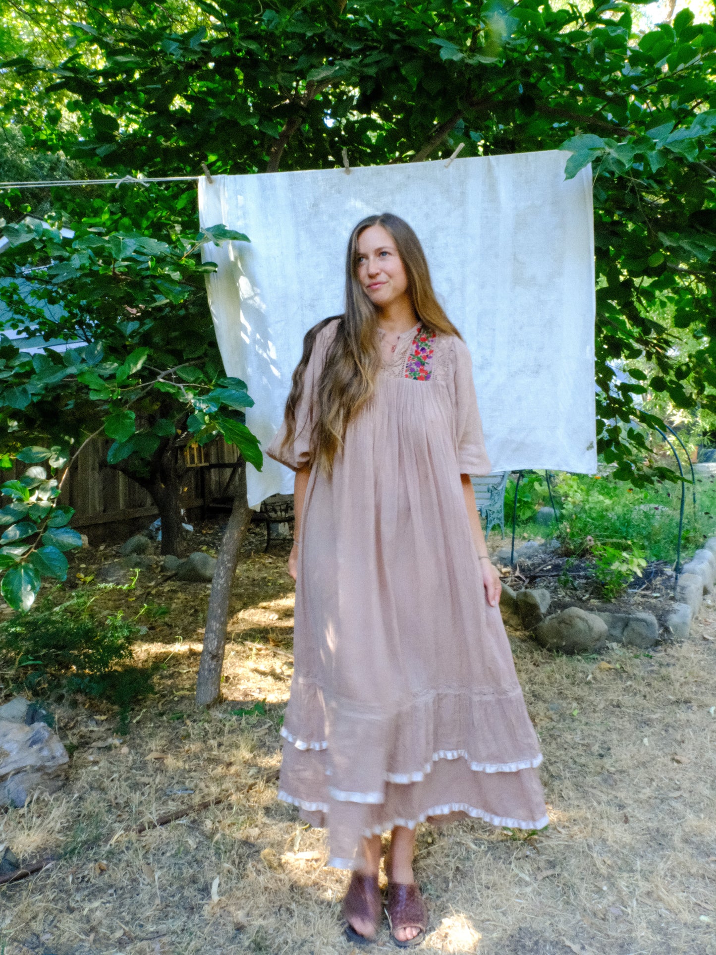 Cutch & Logwood Cotton Gauze Embroidered Maxi Dress