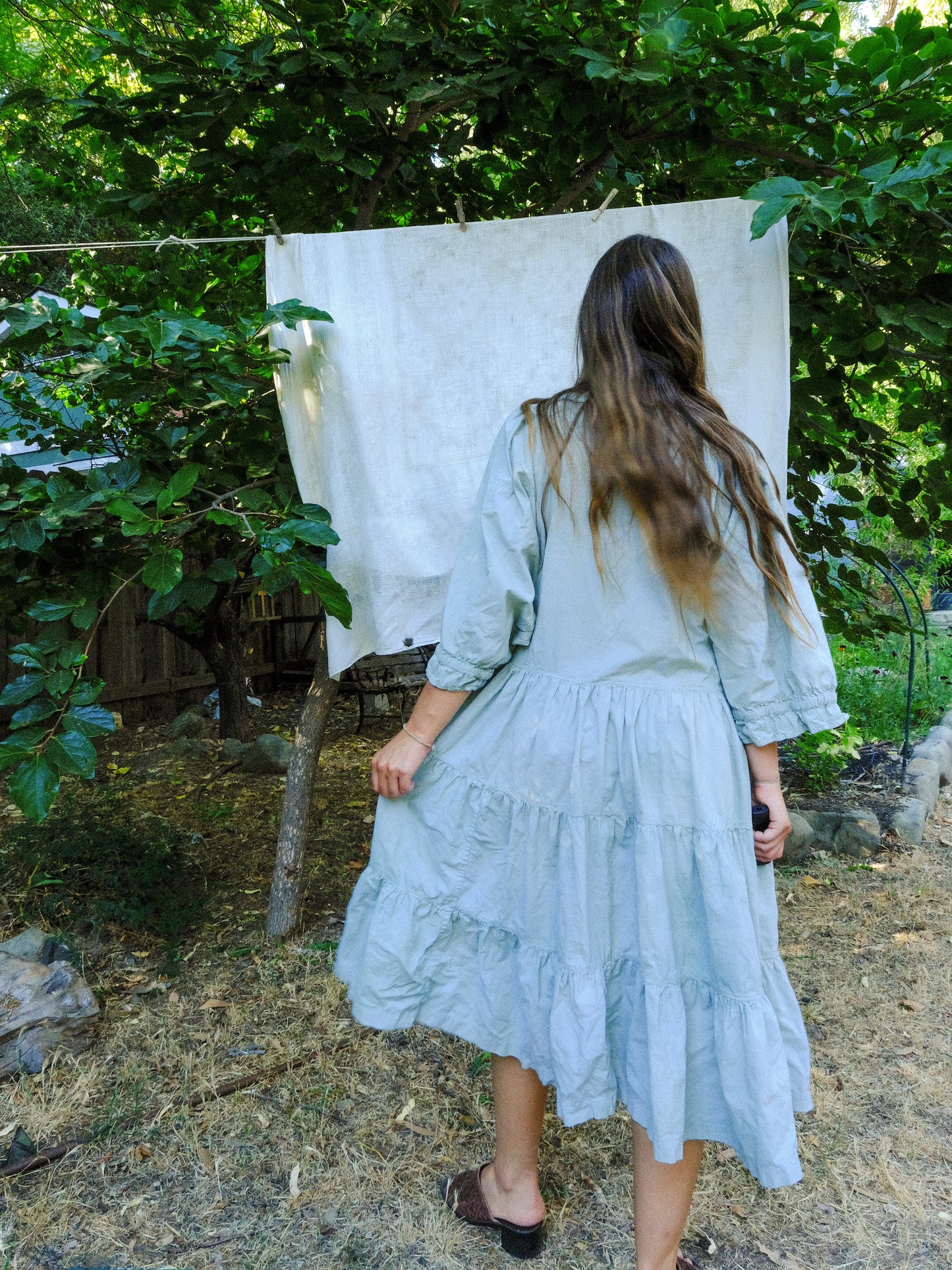 Chlorophyllin Embroidered Tiered Drop Waist Dress