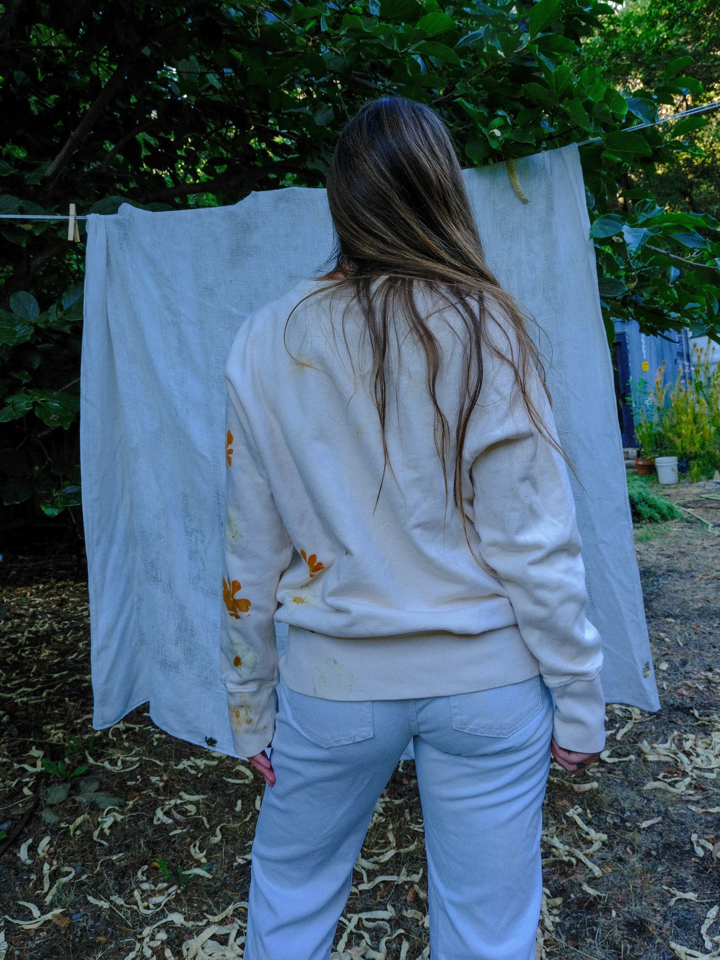 Eco-printed Cotton Cream Sweatshirt