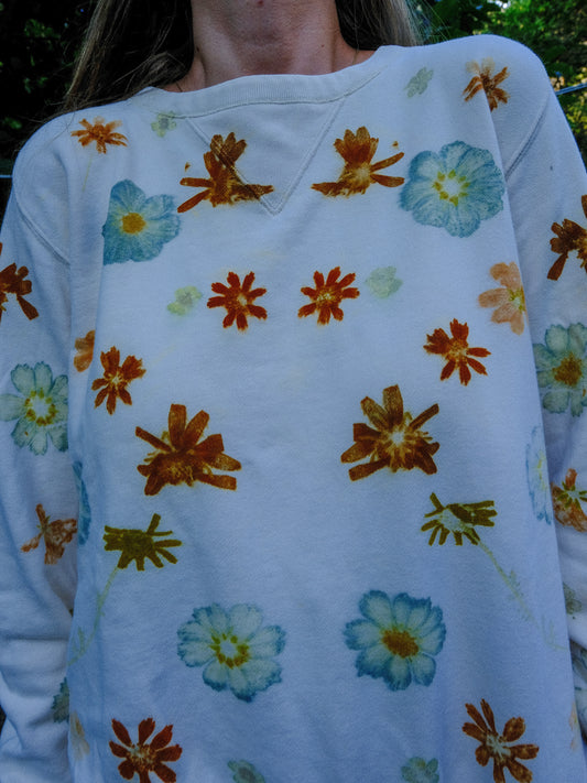 Eco-printed Cotton Cream Sweatshirt