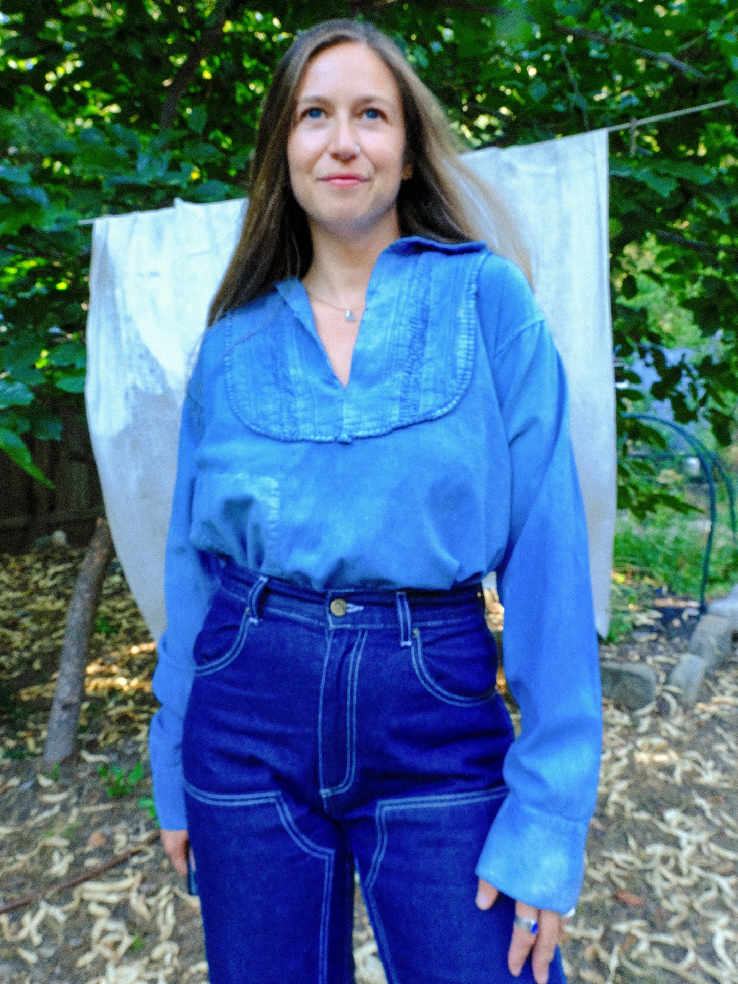 Indigo Rounded Yoke Collared Blouse
