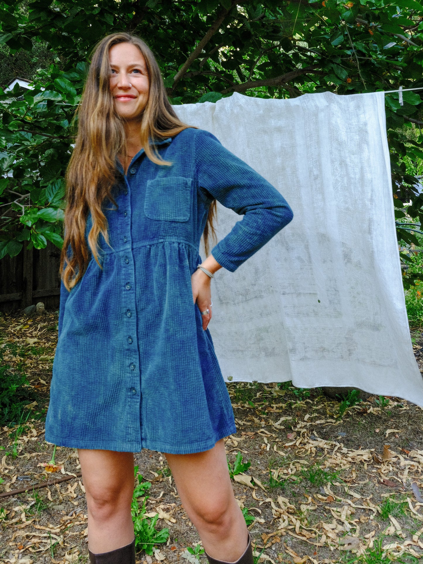 Indigo Corduroy Mini Dress