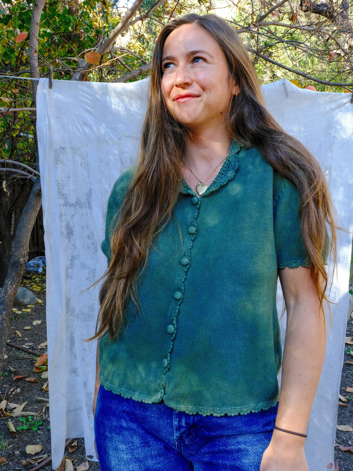 Indigo & Marigold Cotton Knit Short Sleeve Sweater