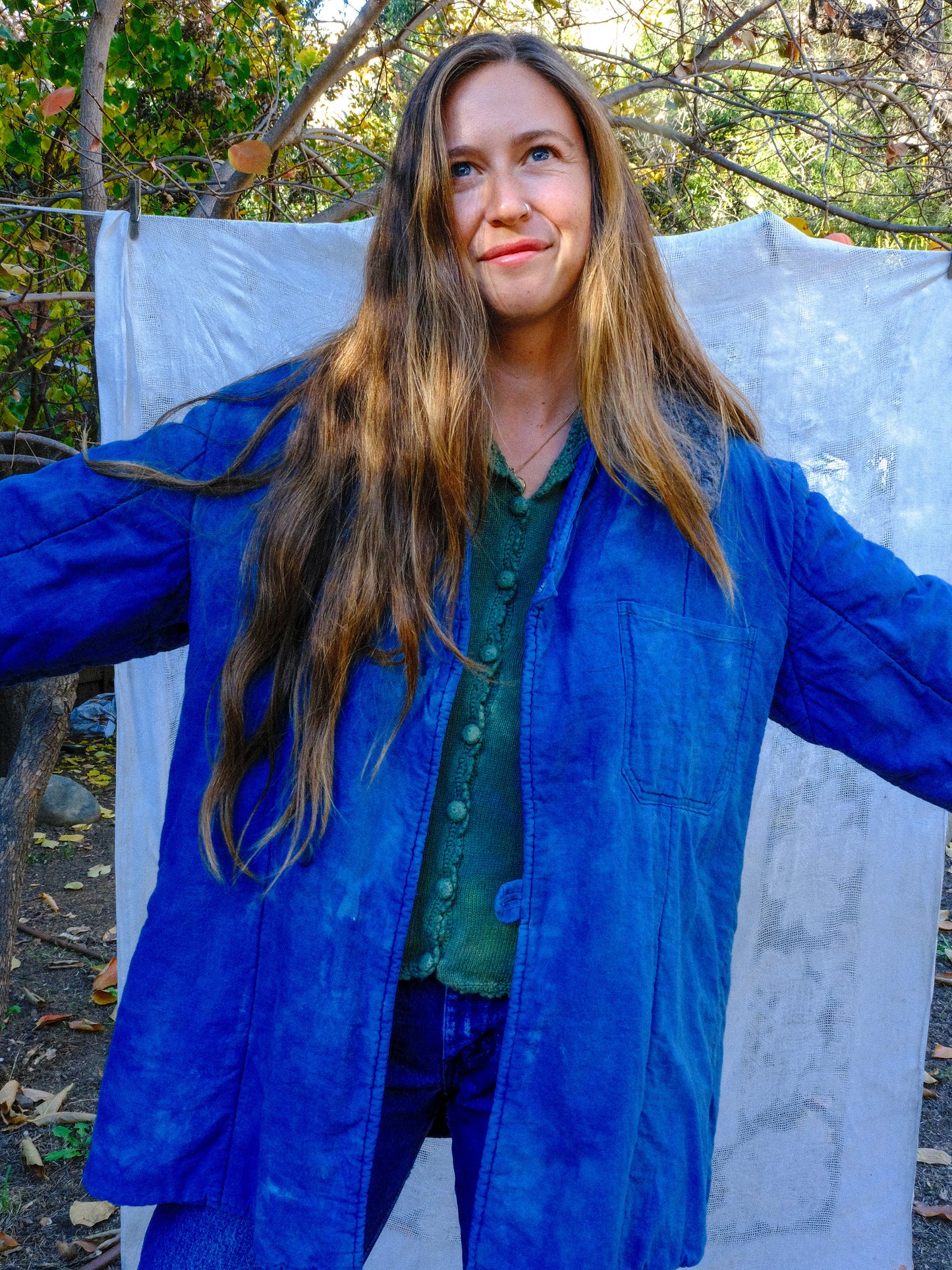 Indigo Super Soft Cotton Shearling Coat