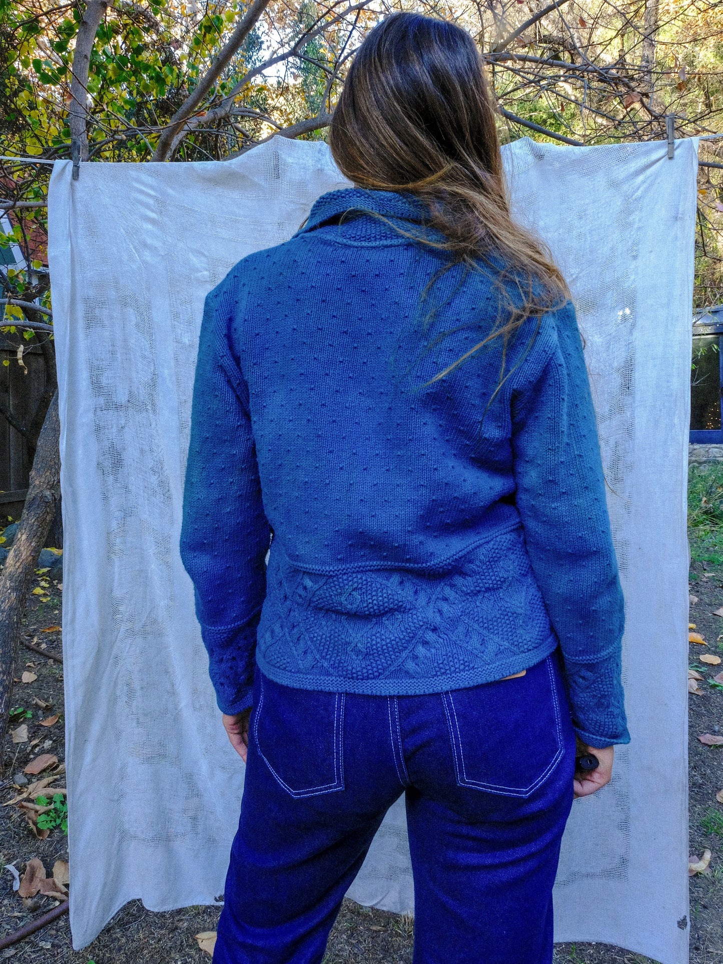 Indigo Cotton Collared Dobby Sweater