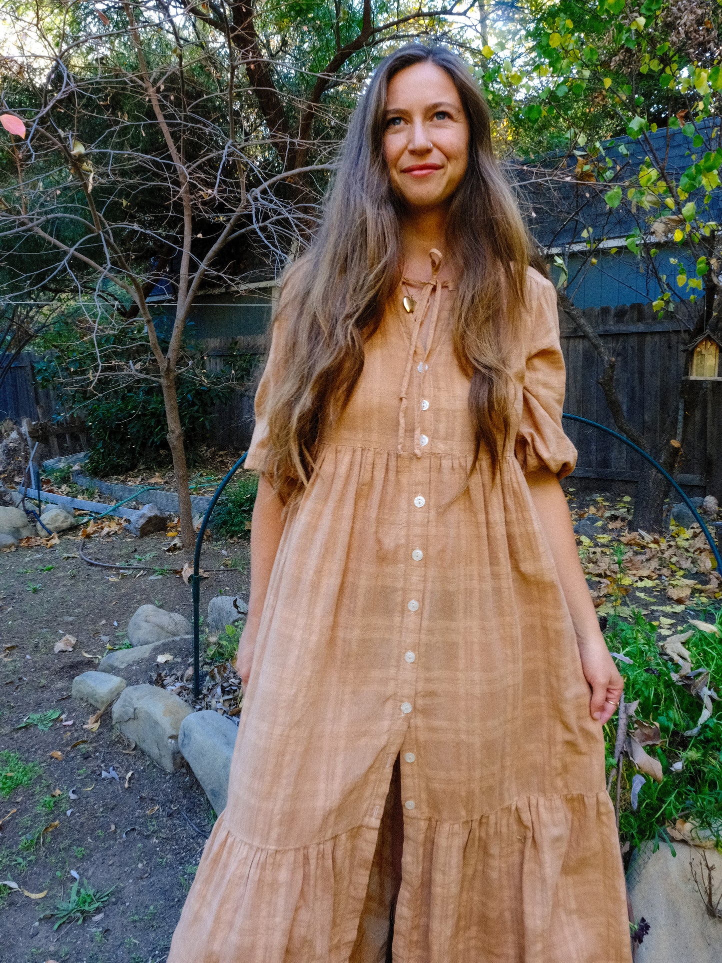 Cutch Gauze Window Pane Dress