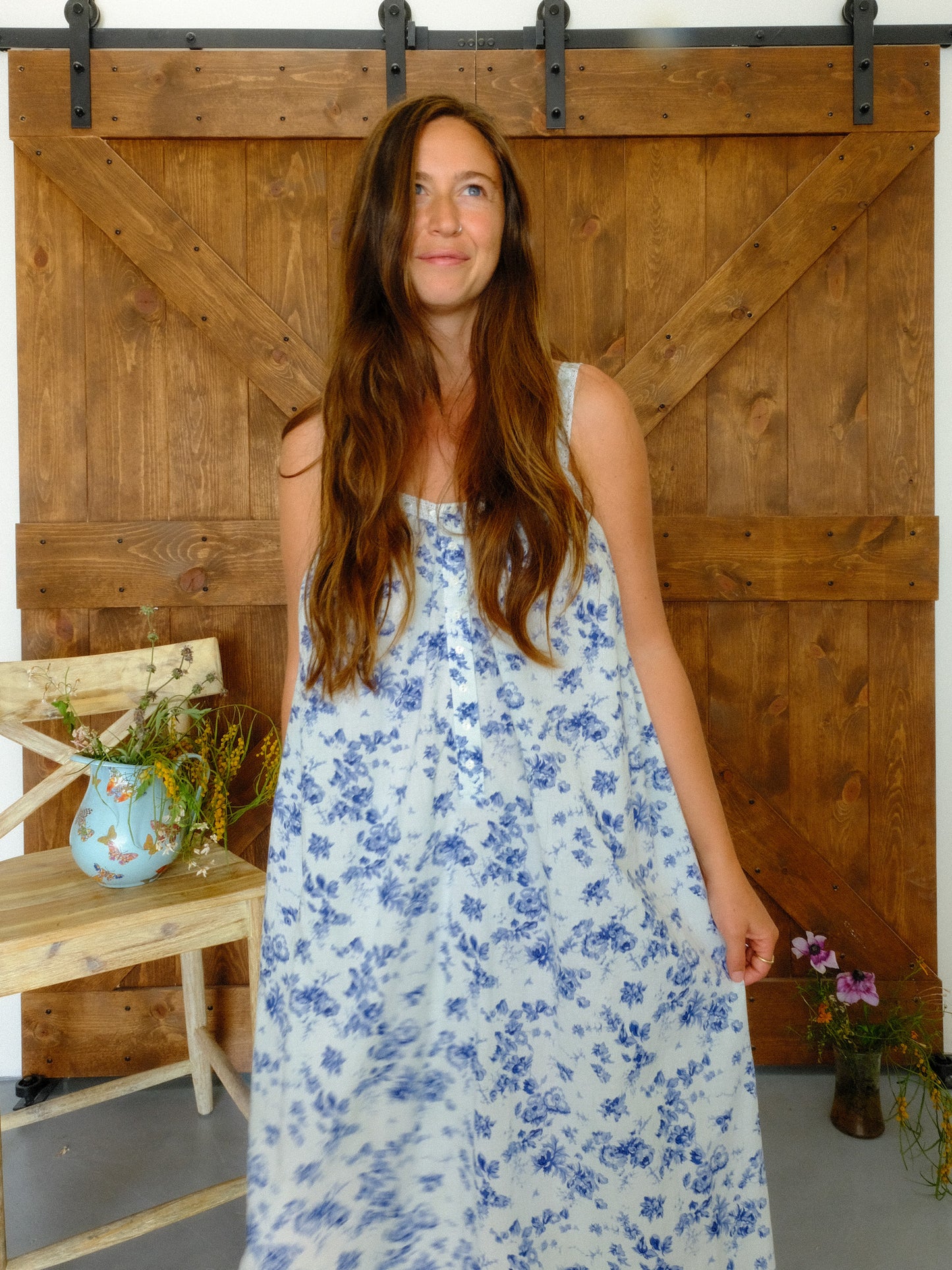 Chlorophyllin Blue Floral Maxi Dress