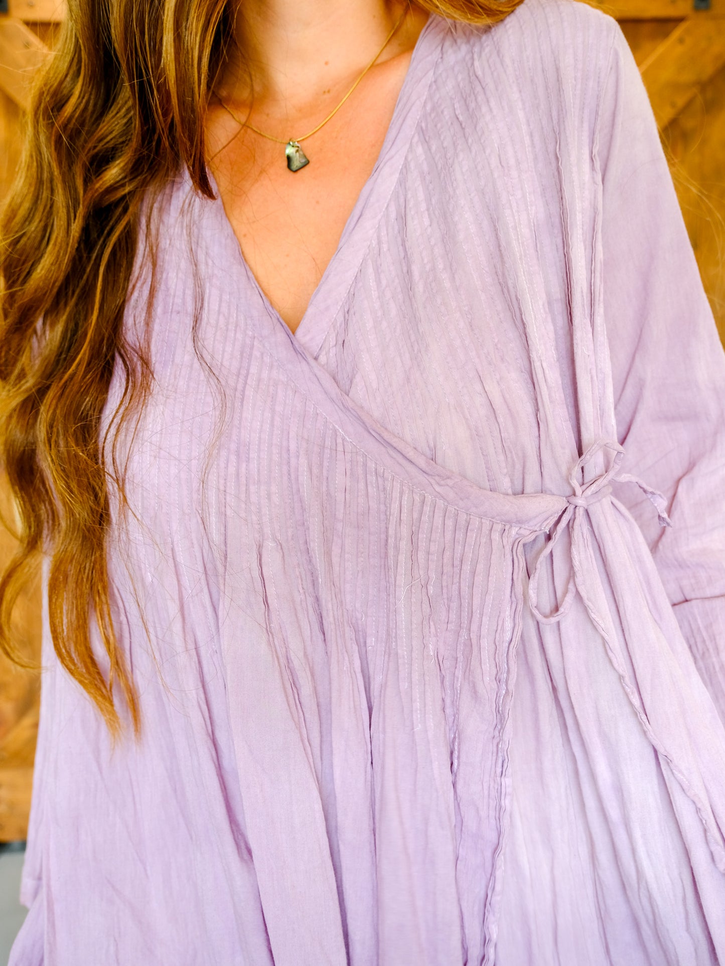 Logwood Pleated Wrap Dress