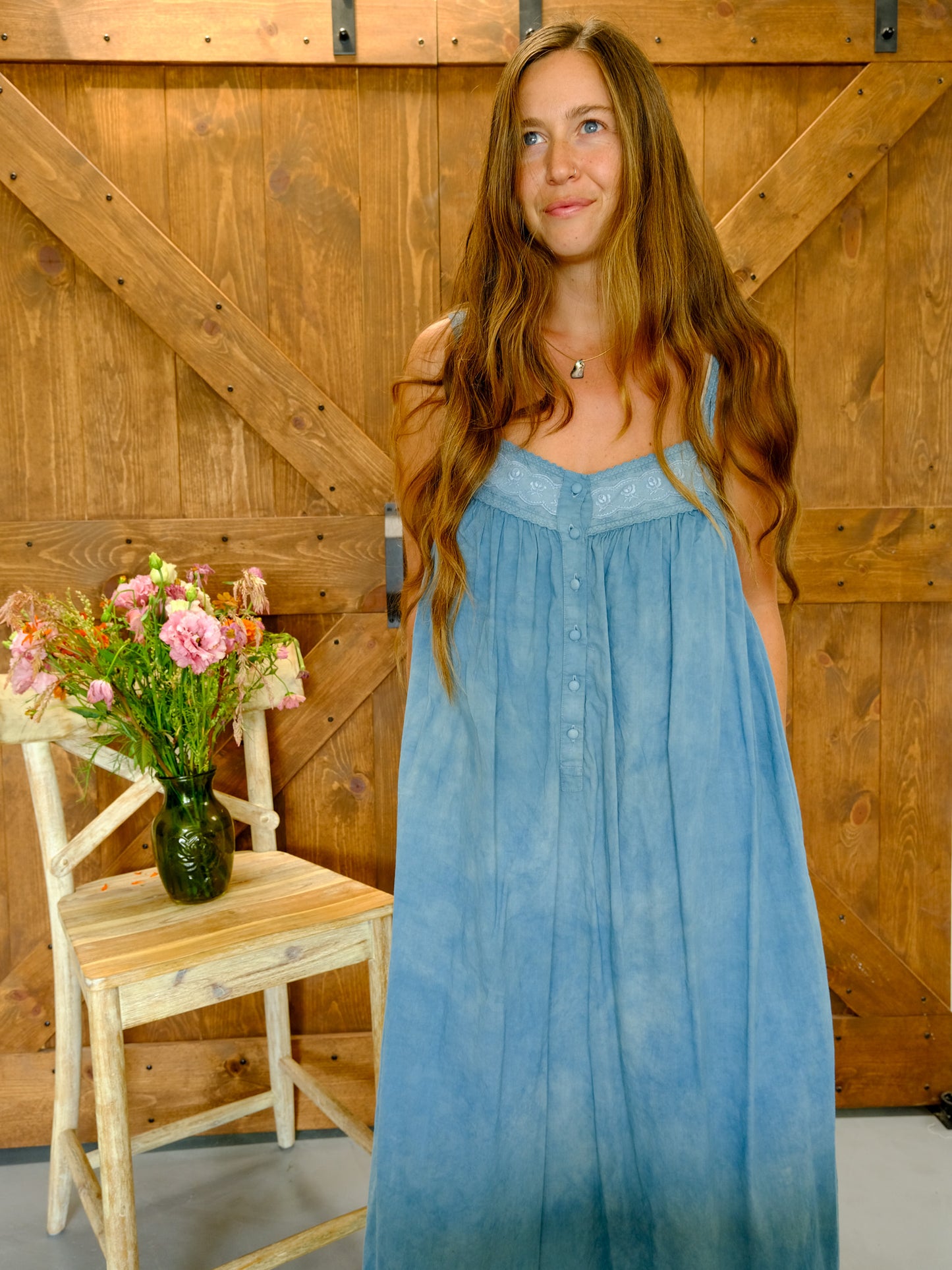 Indigo Ruffle Hem Tank Dress