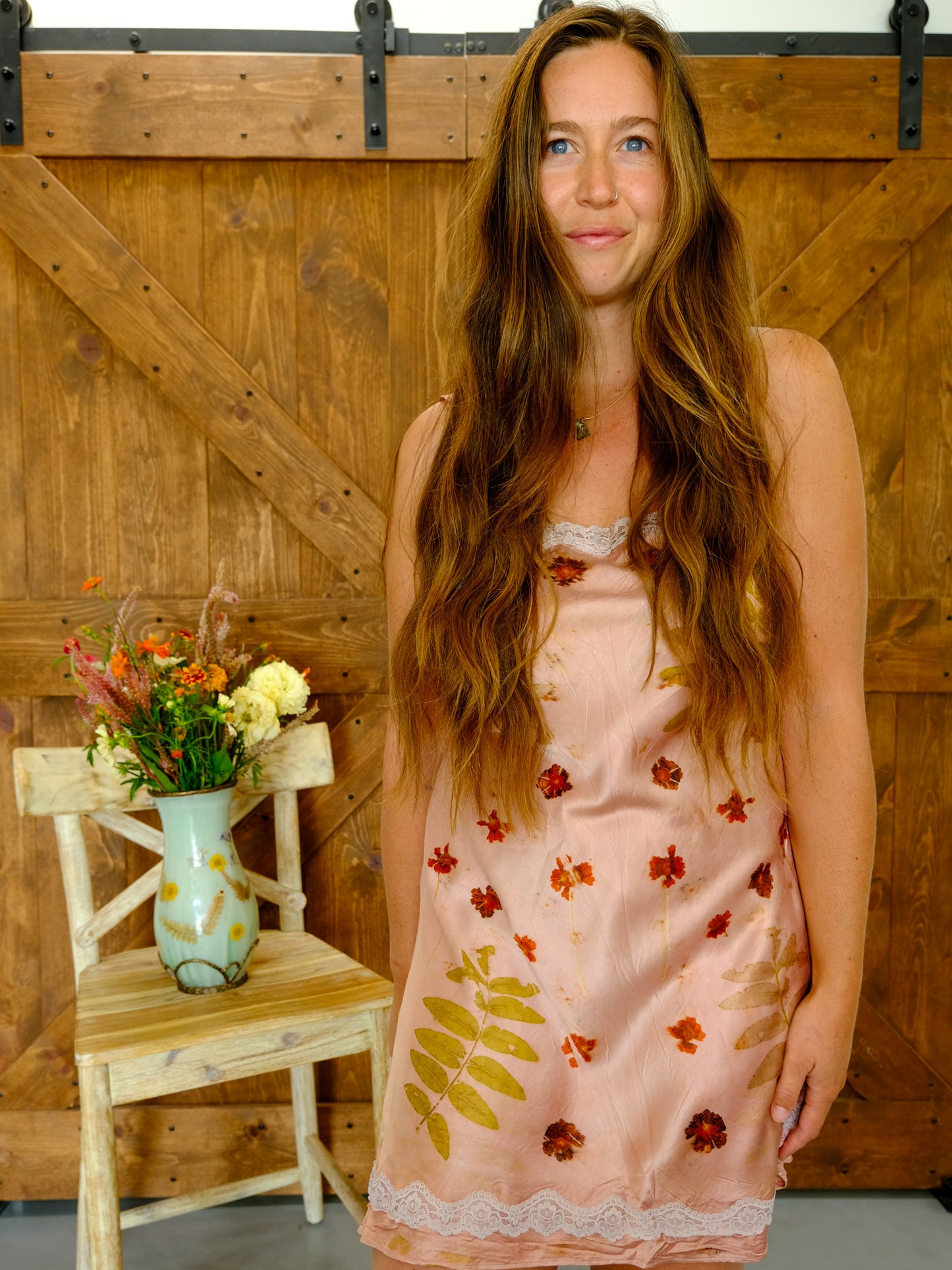 Brazilwood Eco-printed Silk Lace Dress