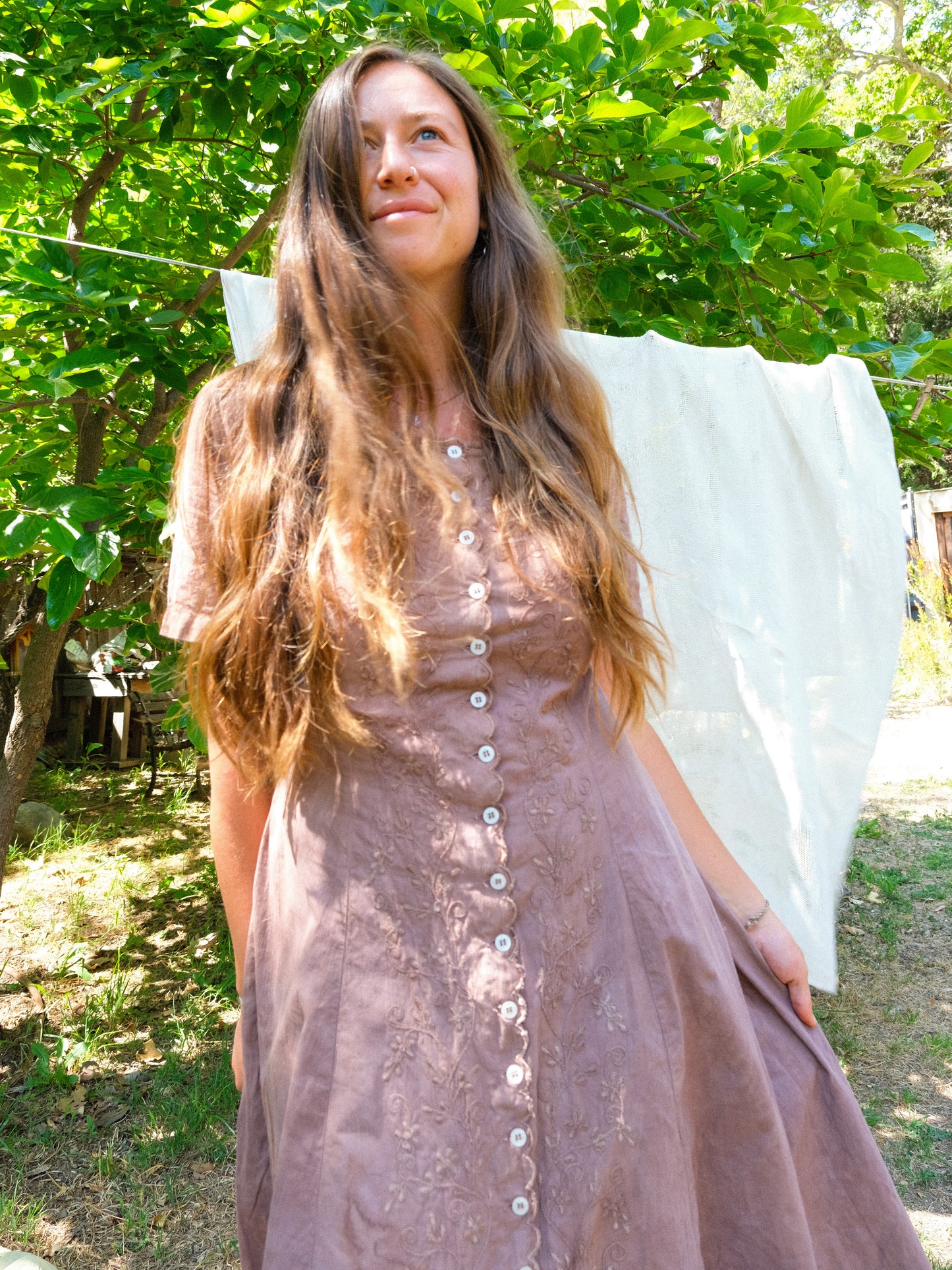 Logwood & Cutch Fitted Scalloped Edge Maxi Dress