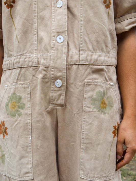 Flower Hammered Short Sleeve Utility Jumpsuit