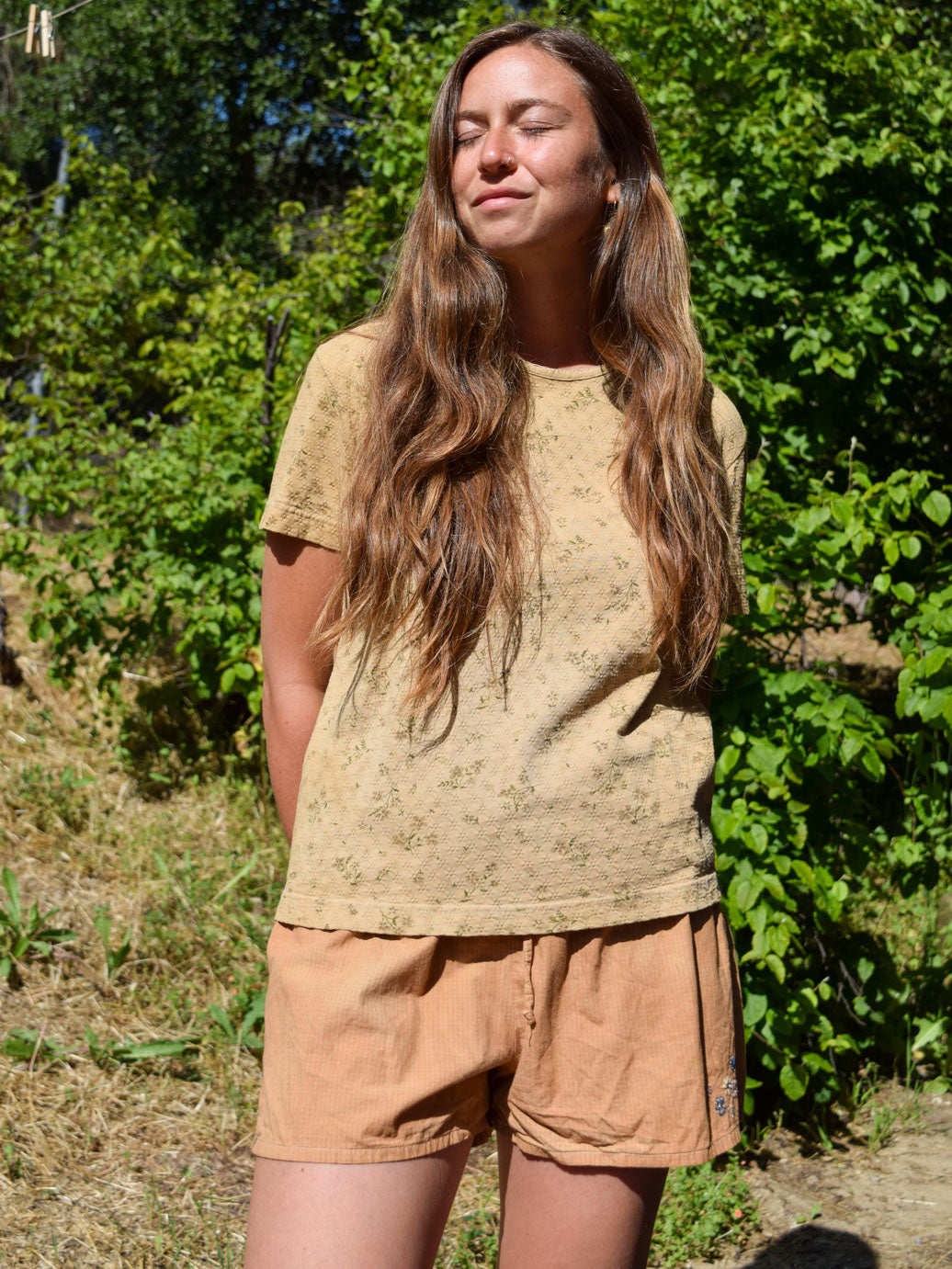 Chesntut Floral Pointelle Knit Tee