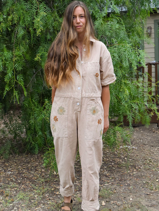 Flower Hammered Short Sleeve Utility Jumpsuit