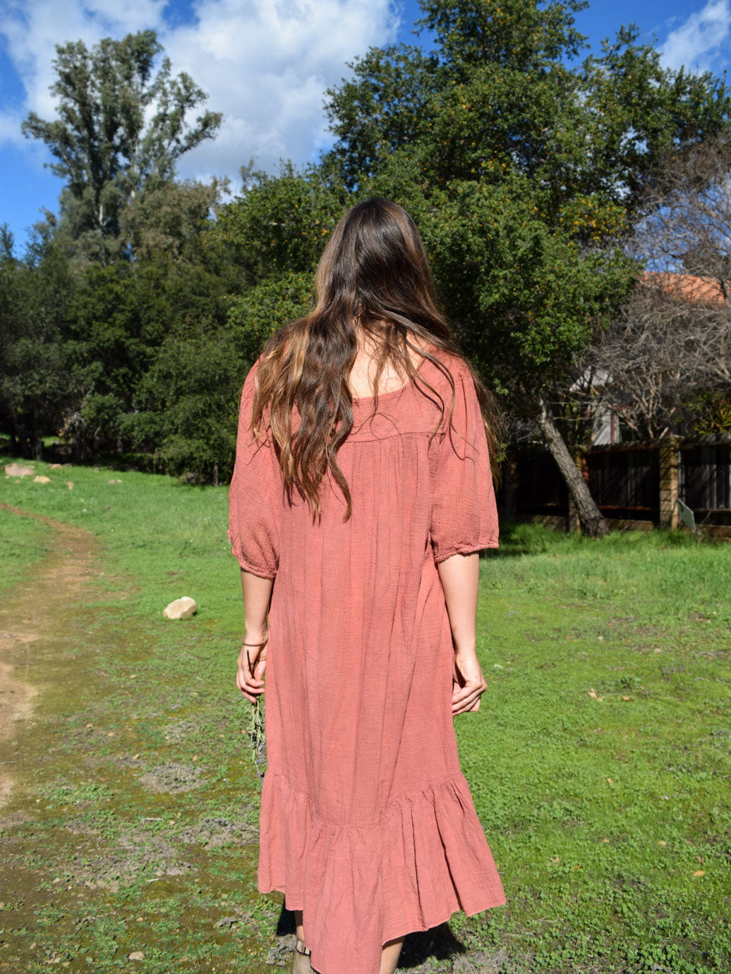 Madder Gauze Embroidered Yoke Dress