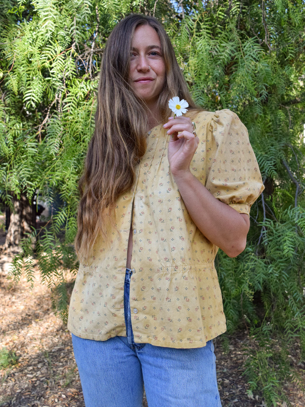 Marigold & Chesnut Floral Puff Sleeve Blouse
