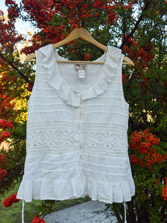 Cutch & Lac Embroidered Ruffle Tank