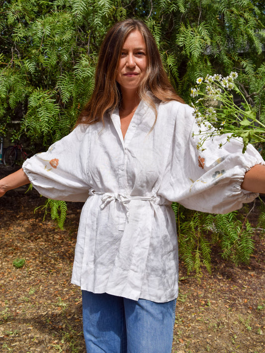 Flower Hammered White Chic Blouse