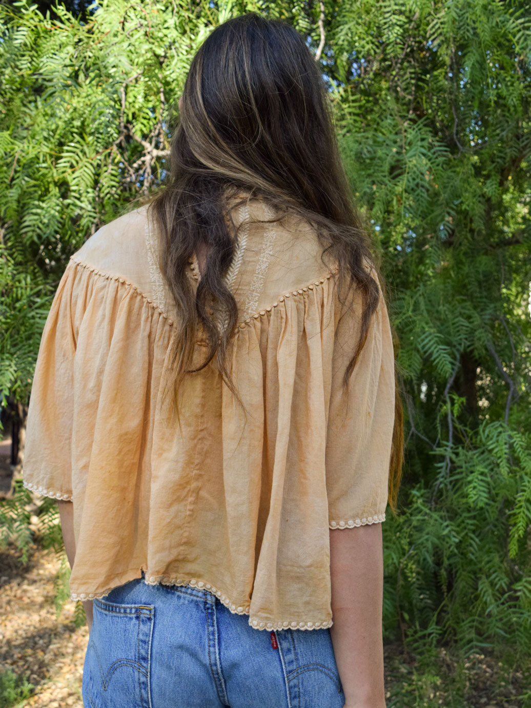 Coreopsis Pleated Embroidered Bell Sleeve Blouse