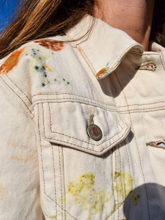 Eco-printed White Denim Jacket