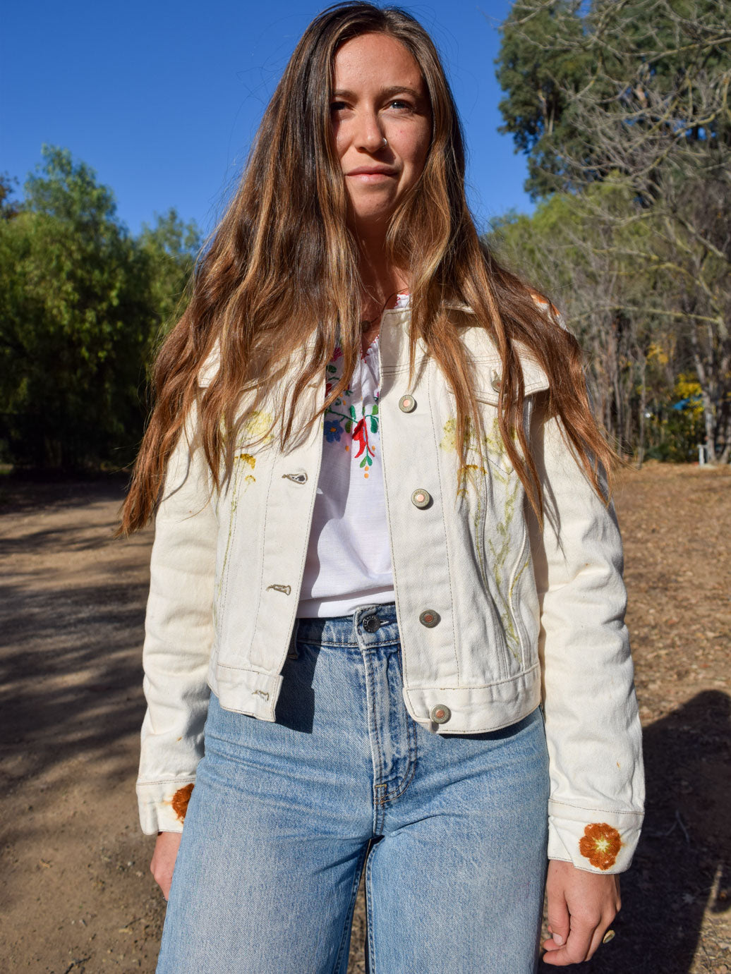 Eco-printed White Denim Jacket