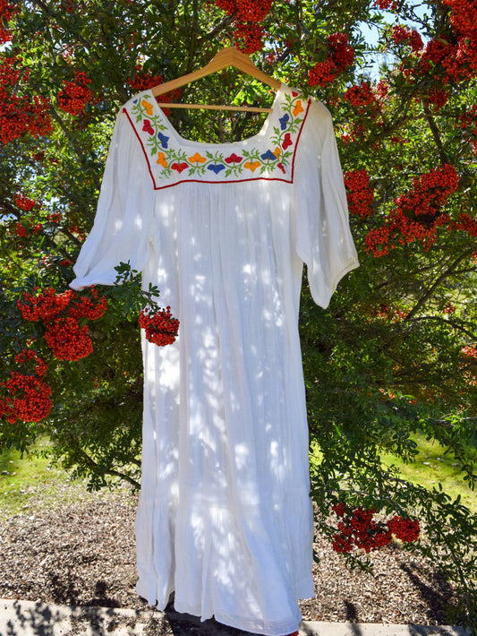 Madder Gauze Embroidered Yoke Dress