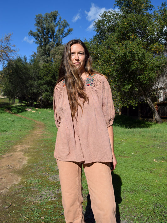 Cutch & Lac Dyed Gauze Embroidered Blouse