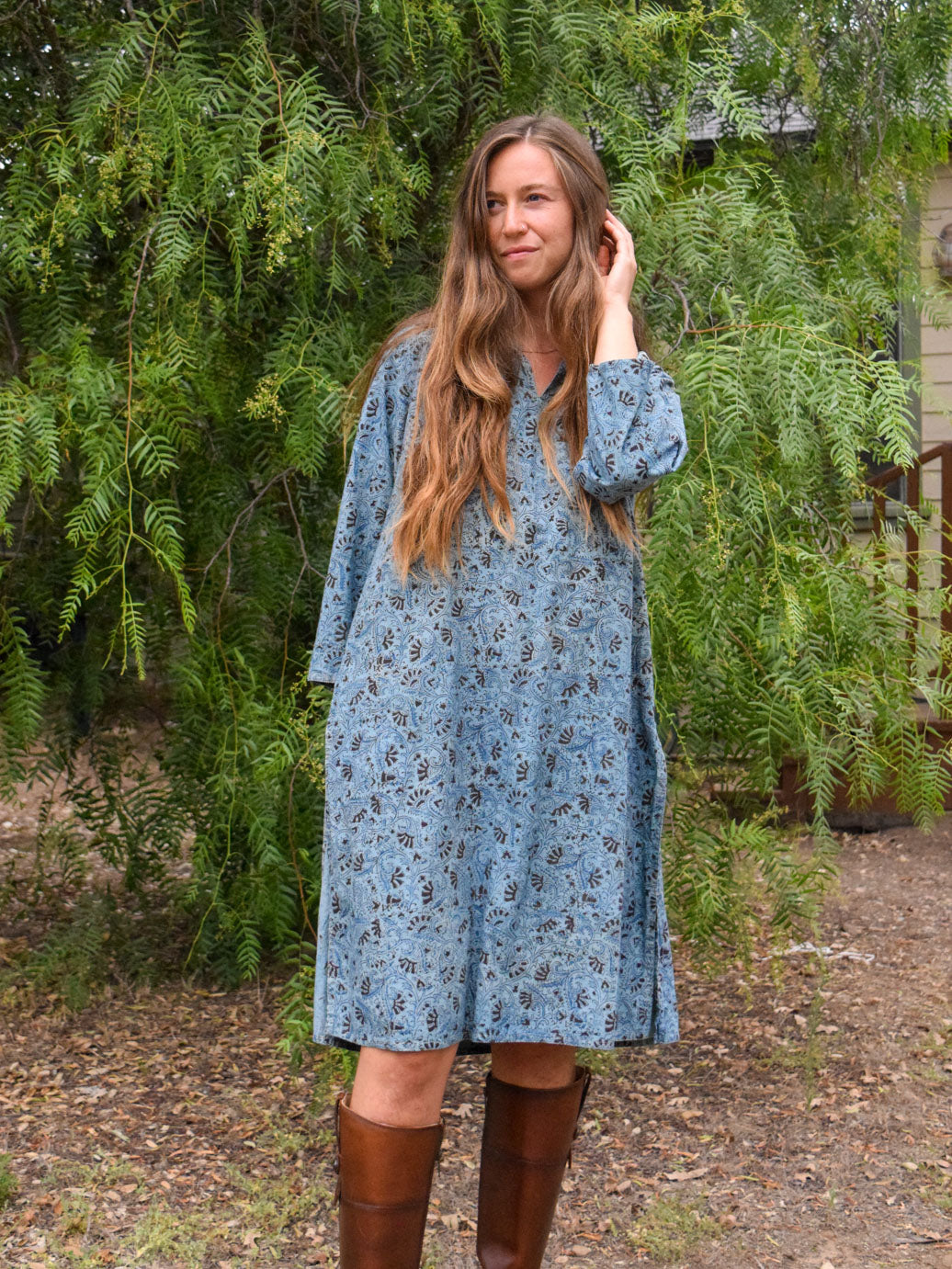 Indigo Block Print A-line Dress