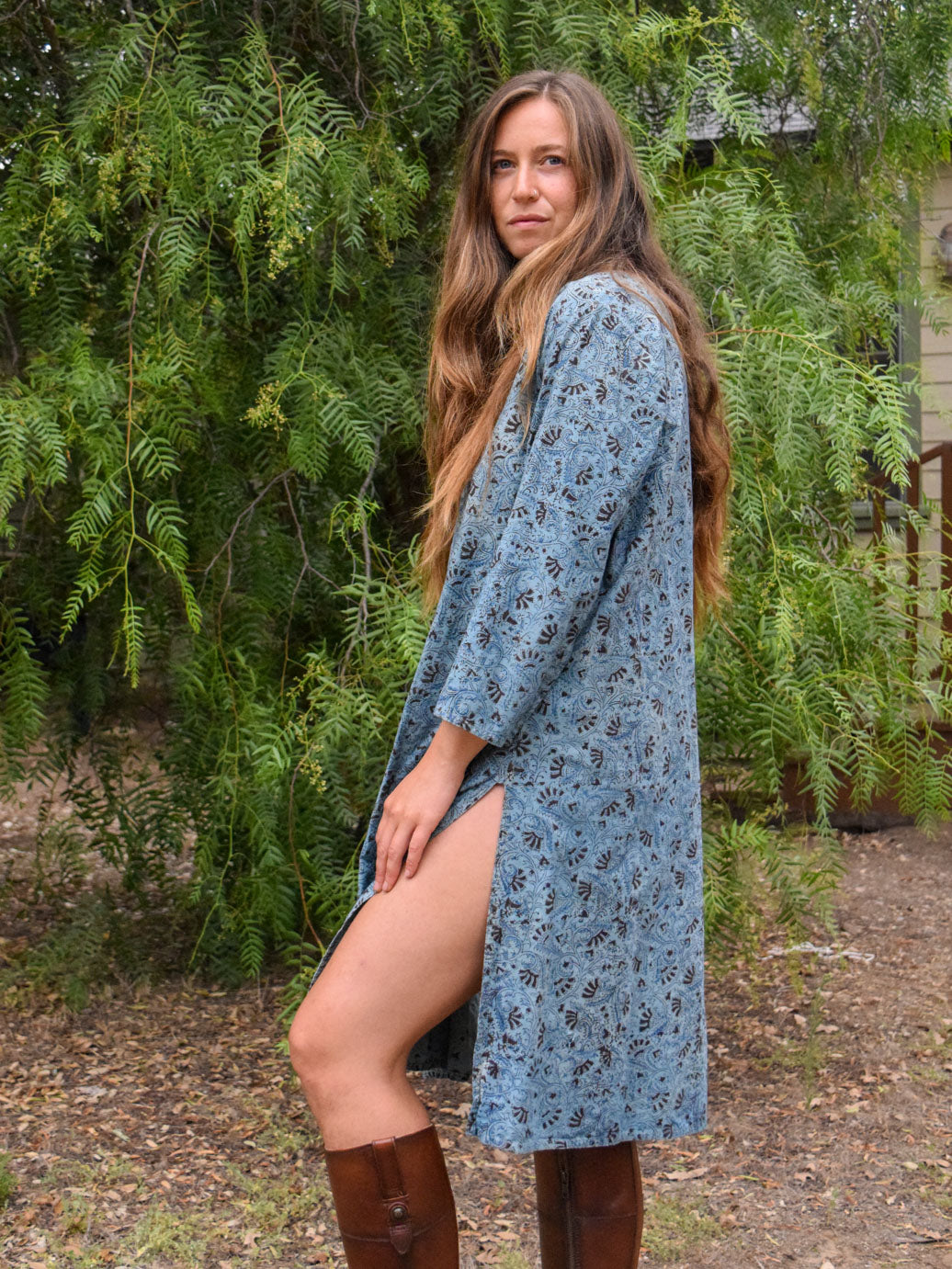 Indigo Block Print A-line Dress – Rootedbotanics