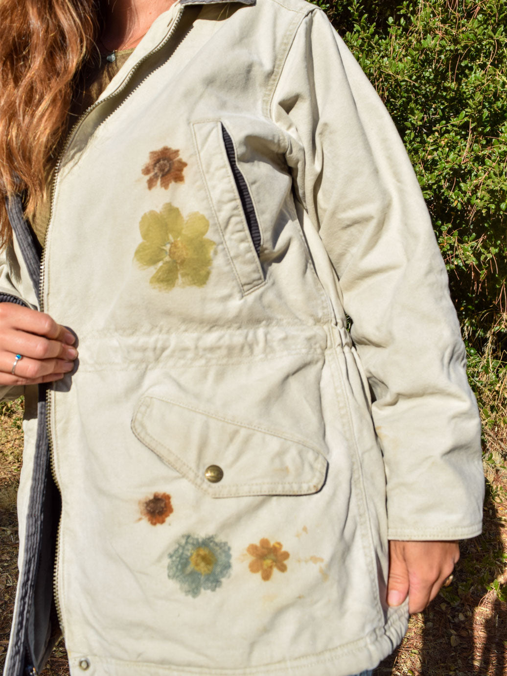 Flower Hammered Sherpa Lined Canvas Coat