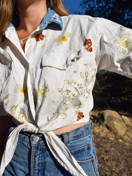 Eco-Printed Denim Collar Tie Top