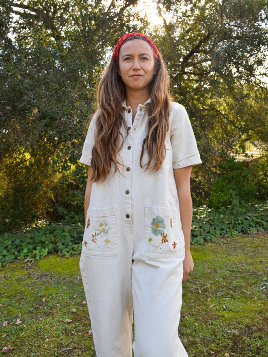 Eco Printed Short Sleeve Canvas Jumpsuit