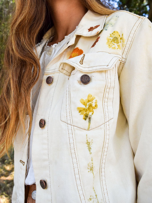 Eco-printed Off-White Jean Jacket