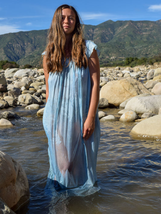 Indigo Oscar De La Renta Sheer Cotton Maxi Dress