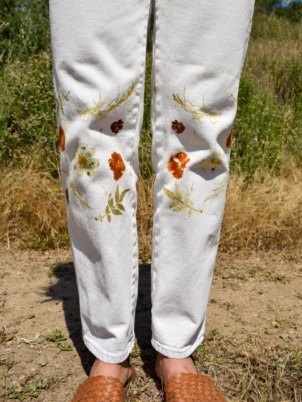 Eco-printed White Denim Jeans
