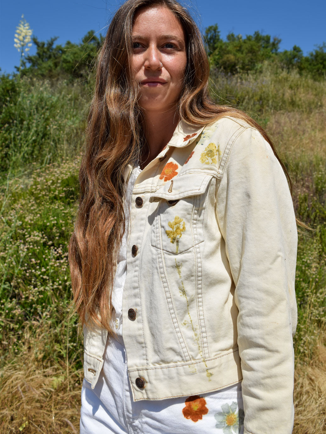Eco-printed Off-White Jean Jacket