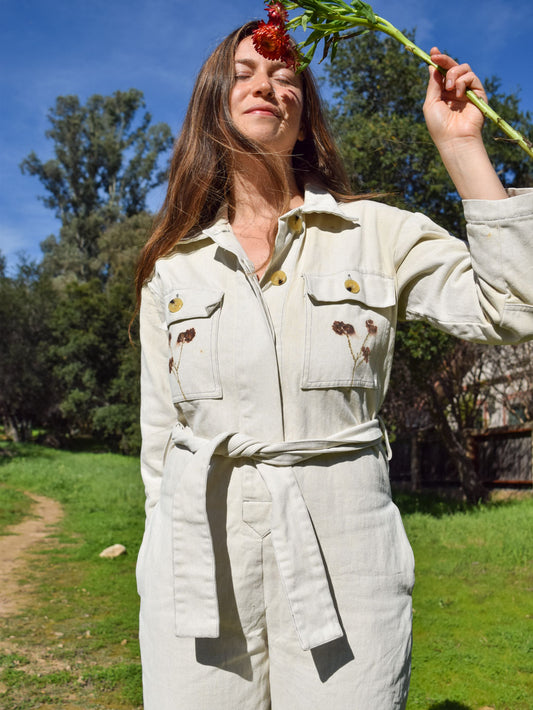 Eco-printed Thick Canvas Utility Jumpsuit