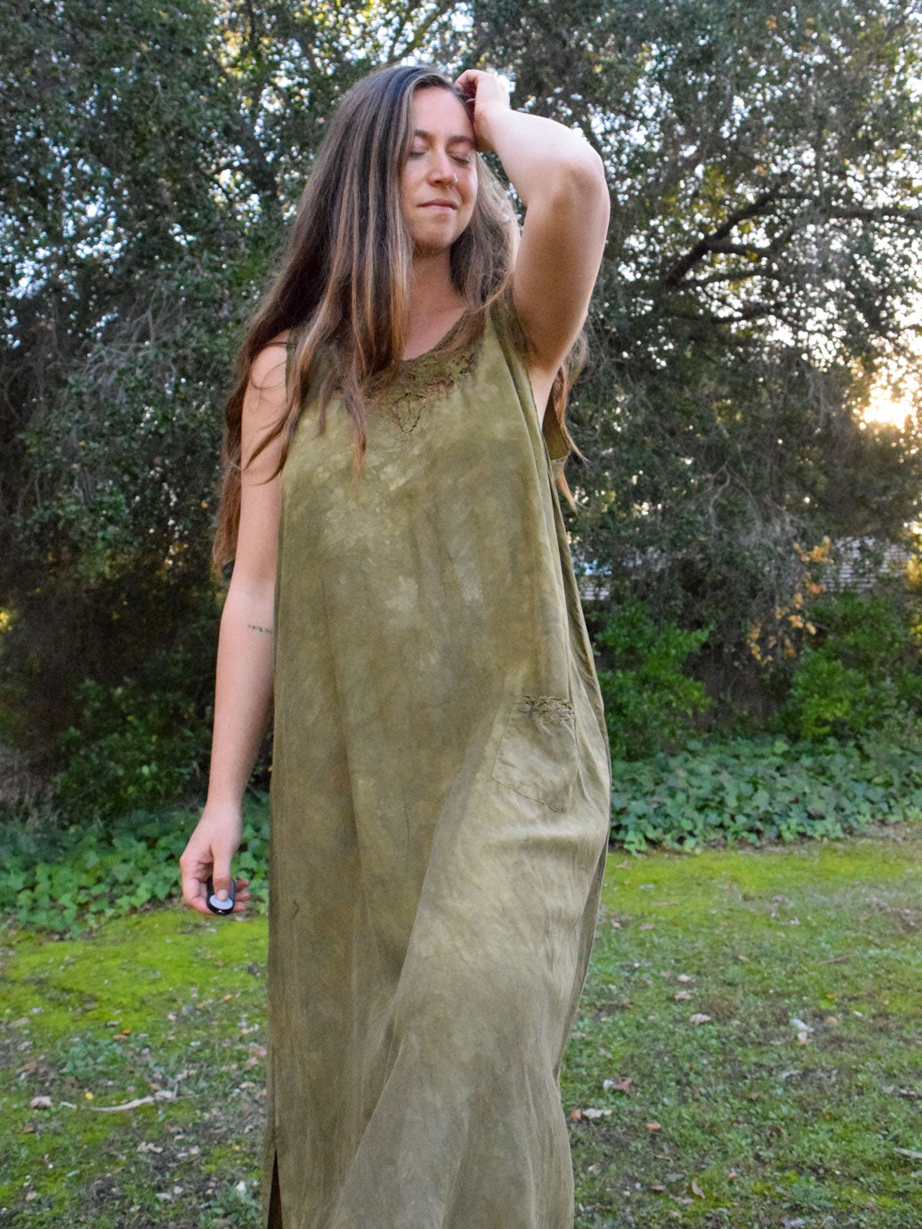 Marigold & Iron Antique Silk Eyelet Shift Dress