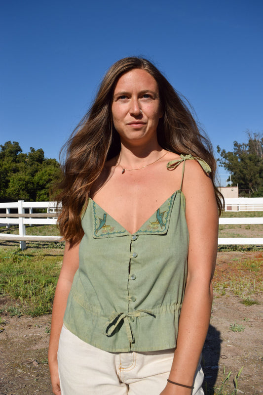 Marigold & Indigo Bird Embroidered Tie Strap Blouse