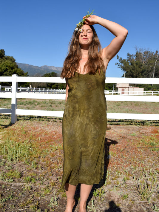 Marigold & Iron Eco-Printed Silk Slip Dress