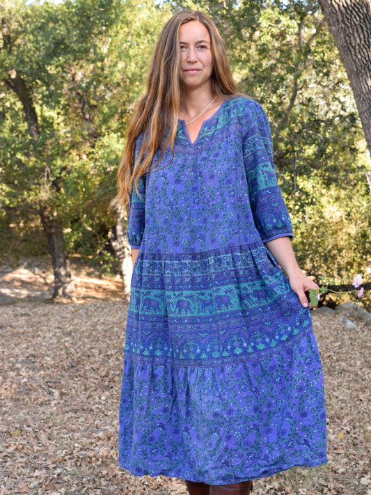 Indigo Block Print Flowy Dress