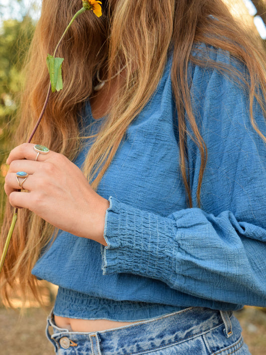 Indigo Cotton Gauze Blouse