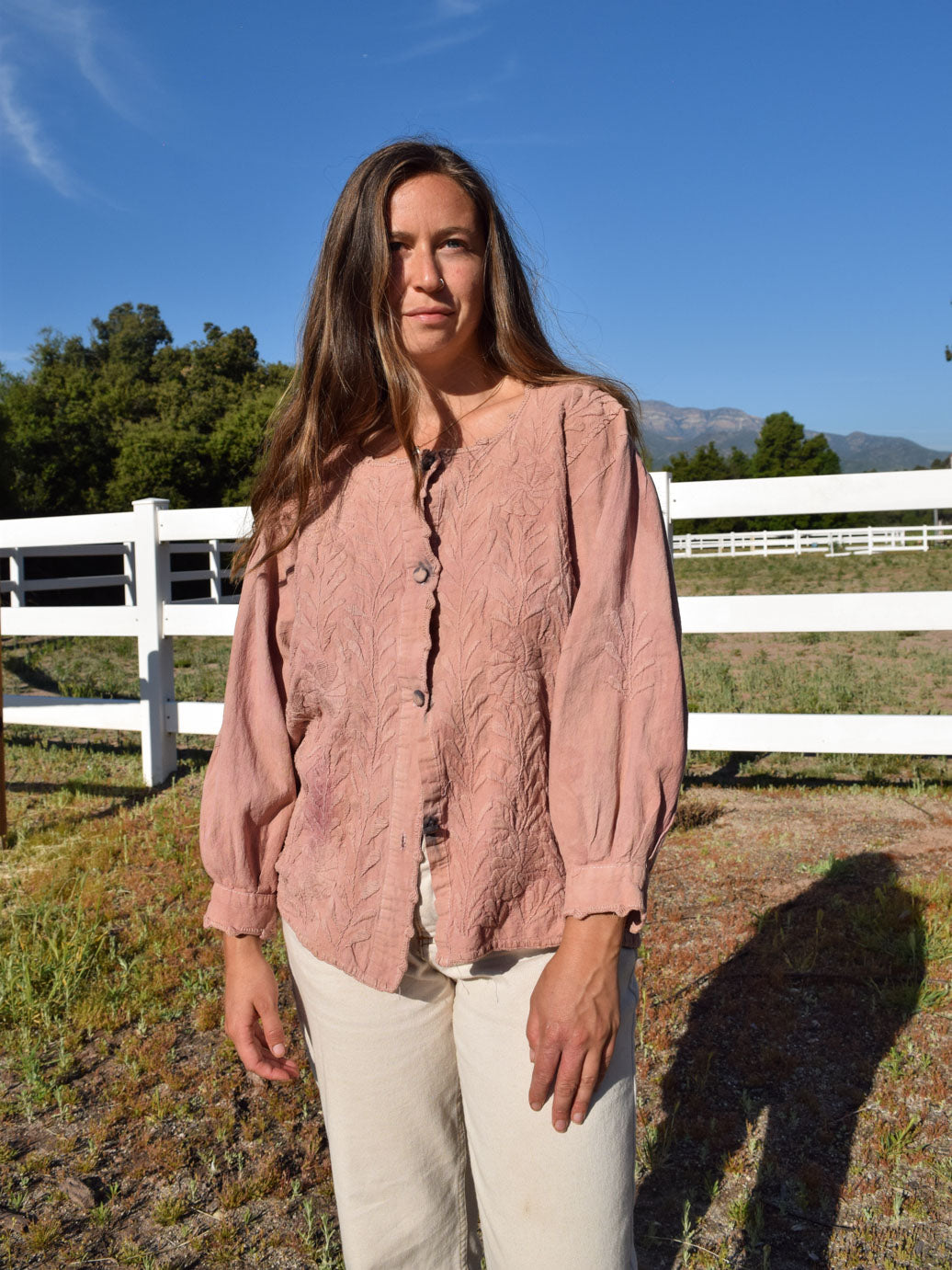 Lac & Cutch Embroidered Button Up Blouse