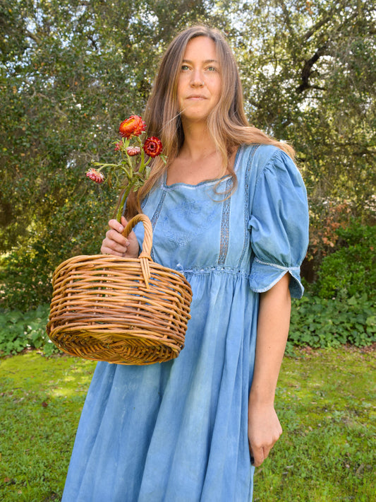 Indigo Dyed Square Neck Cottage Dress